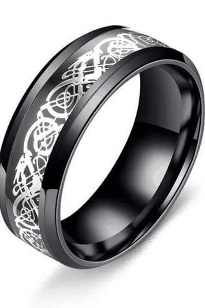 Geometric black metal ring